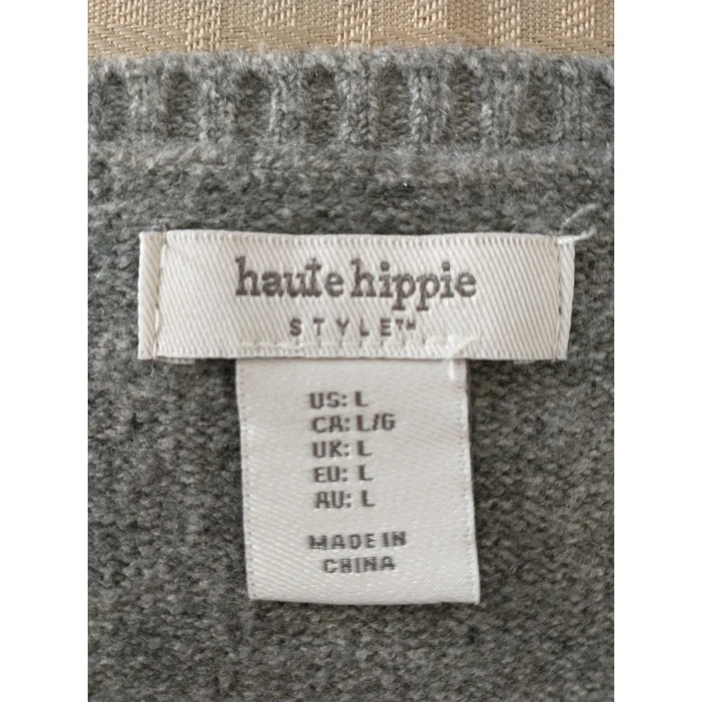 Haute Hippie Cottagecore Grey Floral Butterfly Embroidered Sweater Womens L - Picture 4 of 12